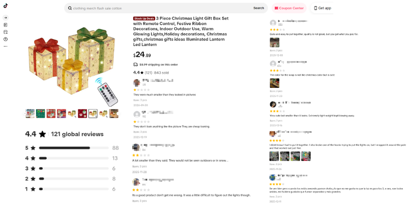 TikTok Shop product reviews