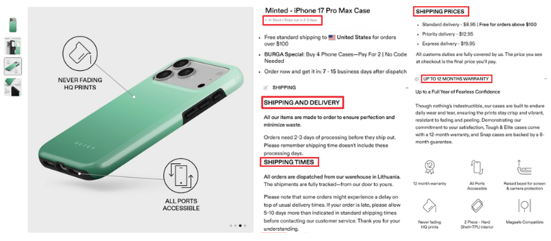 shipping information example
