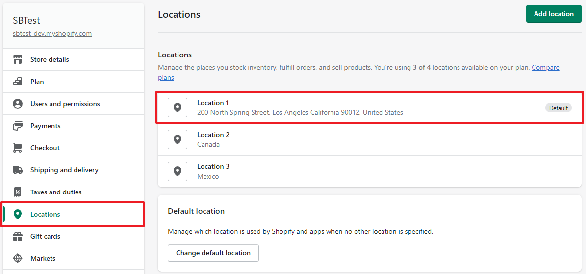 Shopify Locations