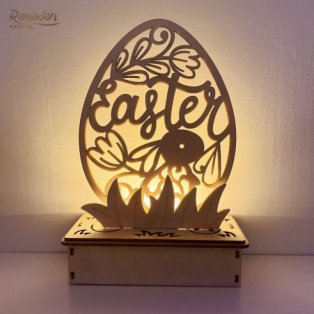 Wooden Carved Easter Bunny Lamp