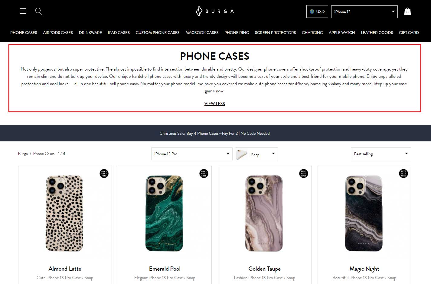 product listing page