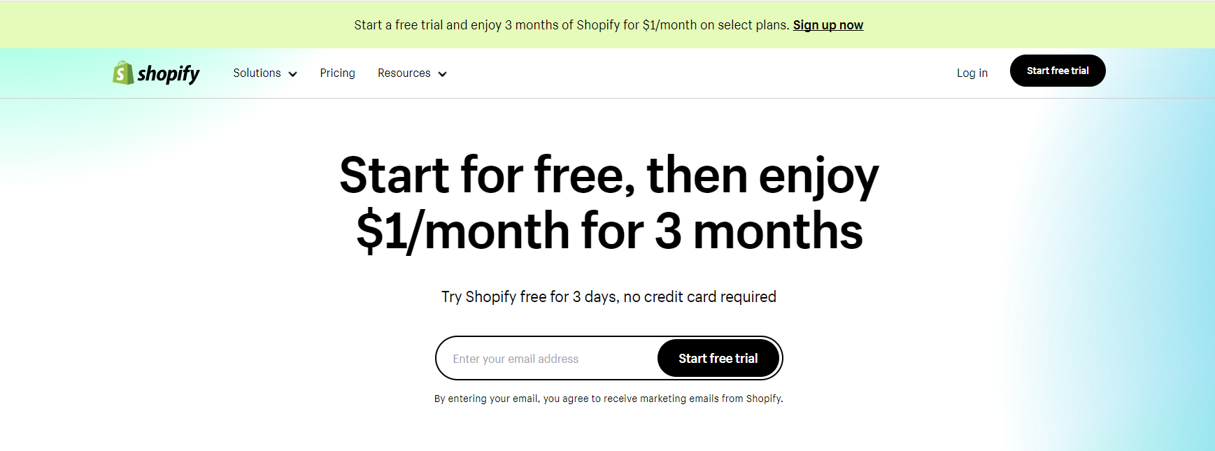 Shopify Start for free, enjoy $1/month for months