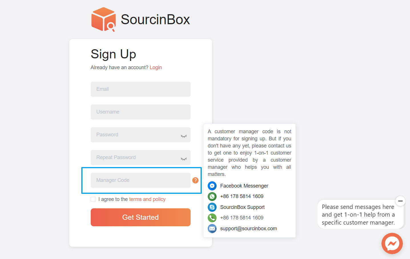 SourcinBox sign up